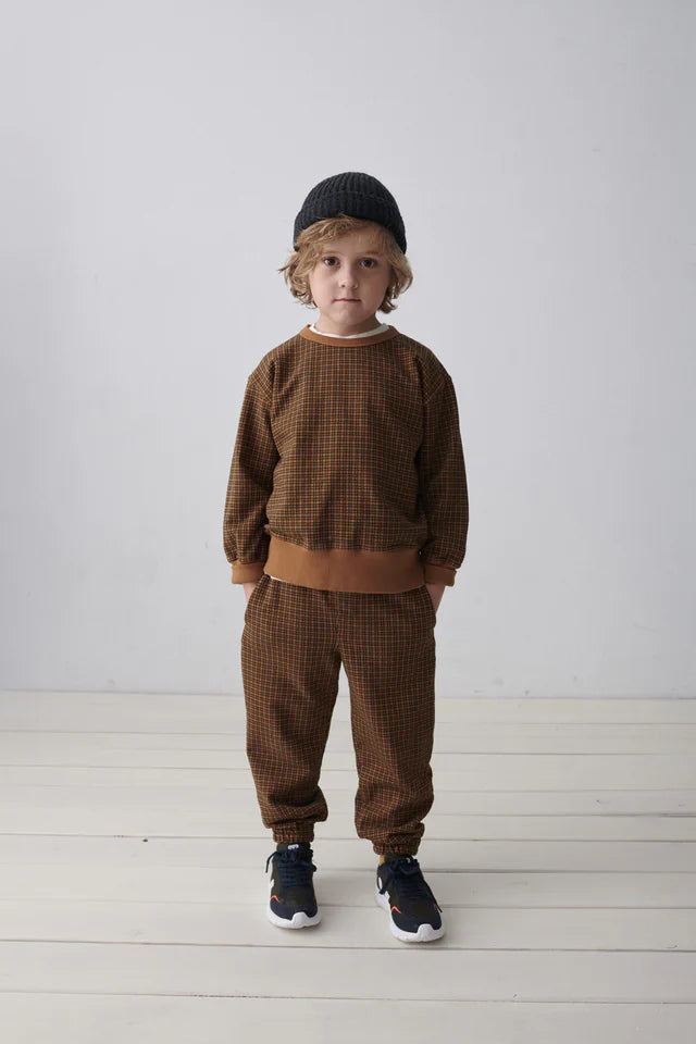 Organic Gingham Sweatshirt & Pants - Oil