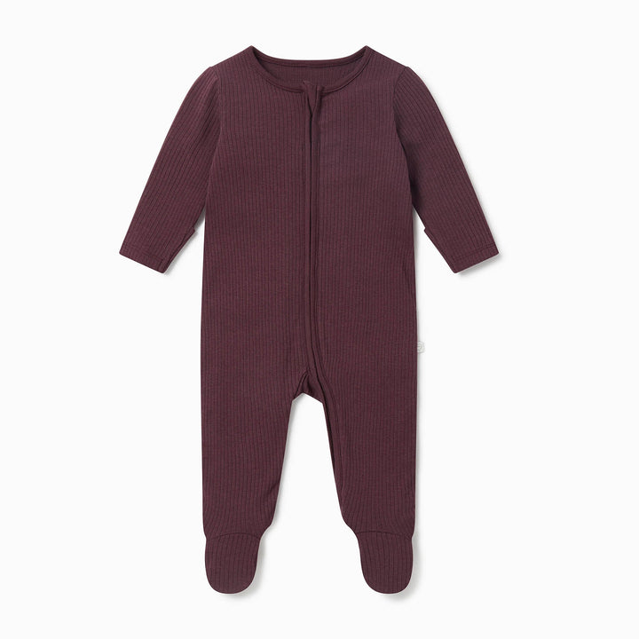 Ribbed Zip-Up Sleepsuit - Berry