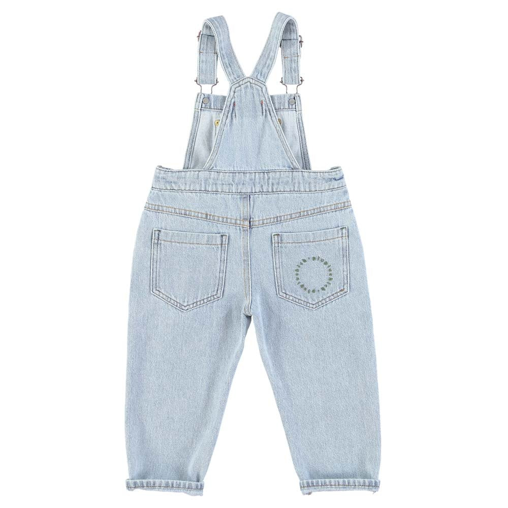 Unisex Dungarees w/ Green Logo - Washed Light Blue Denim