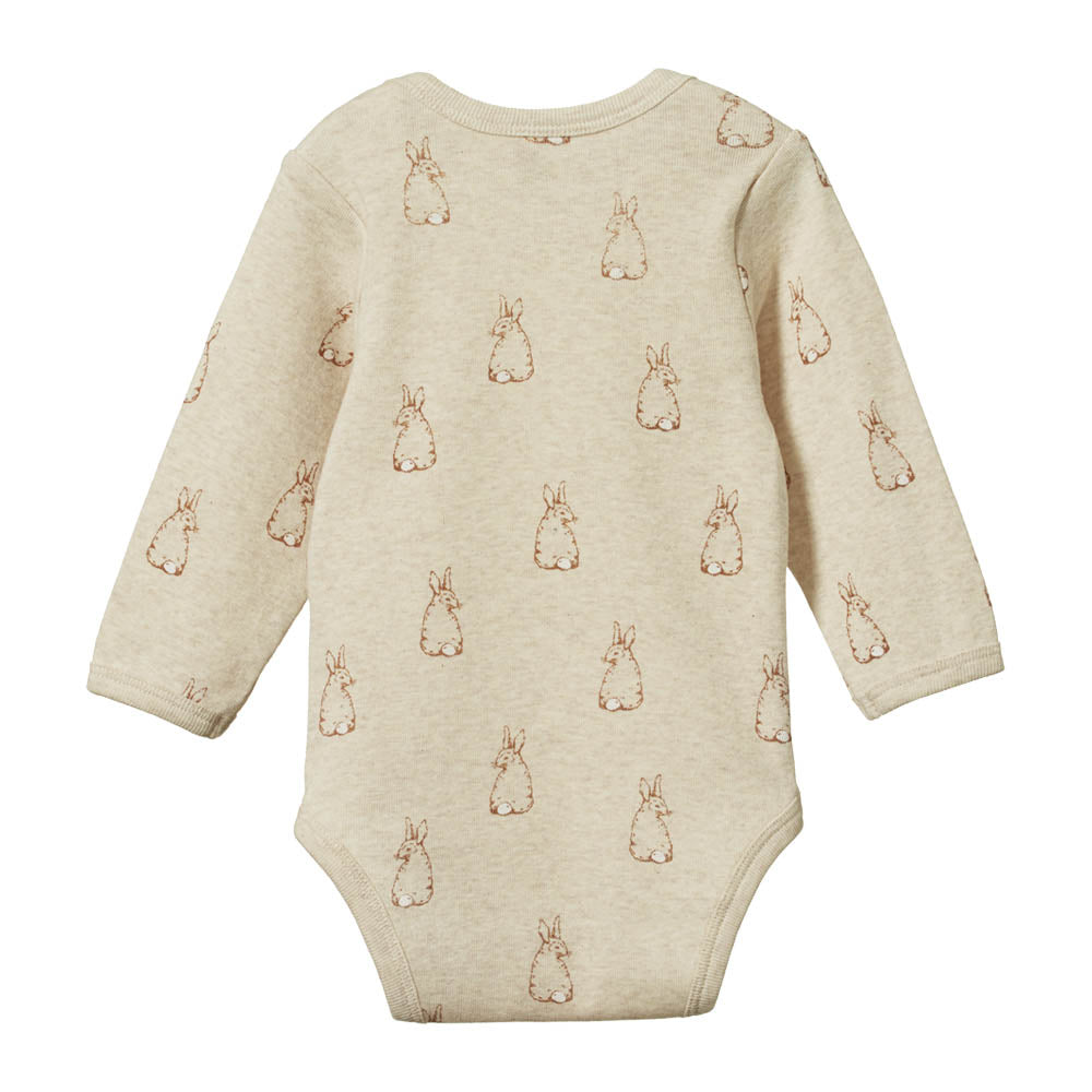 Long Sleeve Bodysuit - Bunny Tales Oatmeal Marl Print