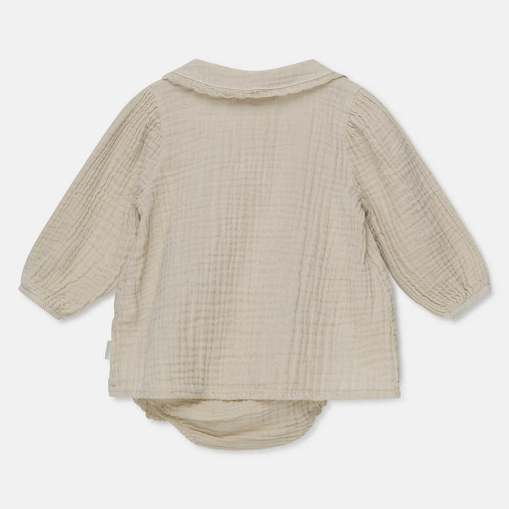 Organic Baby Blouse & Lace Bloomers - Stone