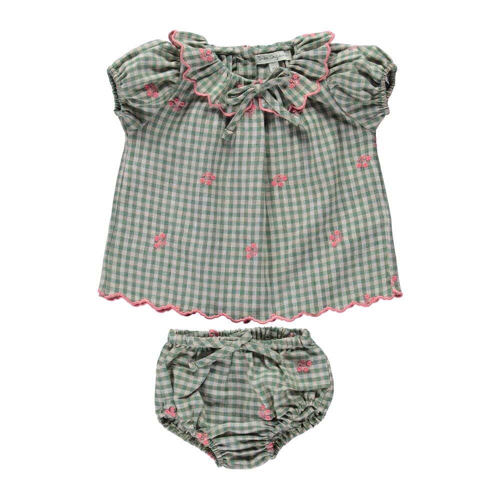 Uma Embroidery Baby Set - Green Gingham