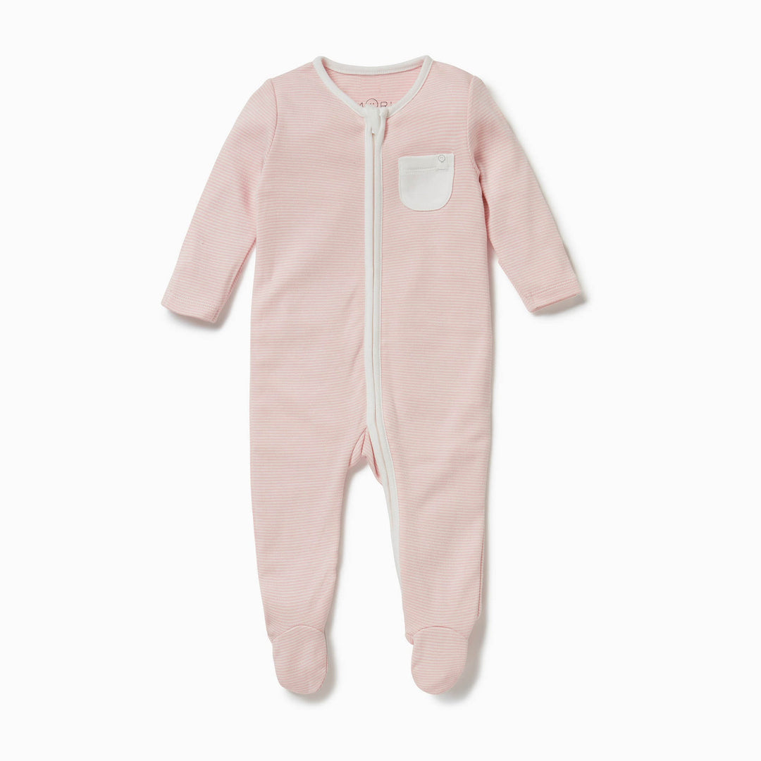 Zip-Up Sleepsuit - Blush Stripe