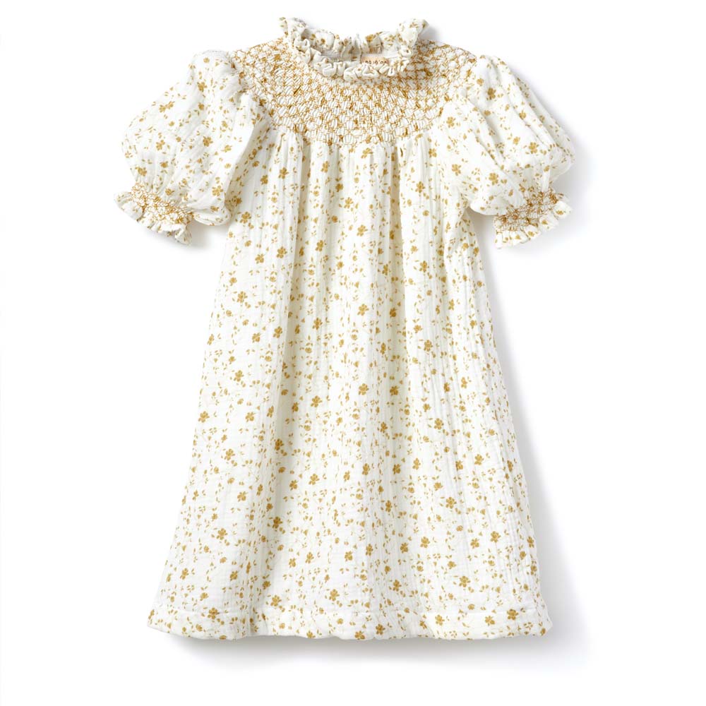 Rosa Smock Dress - Ochre Flowers