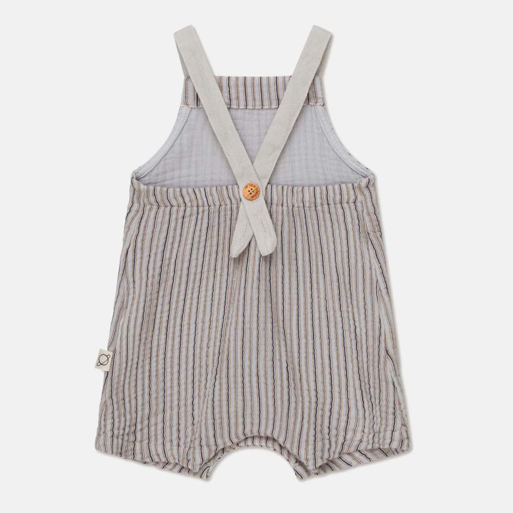 Gauze Stripe Baby Overalls - Soft Grey