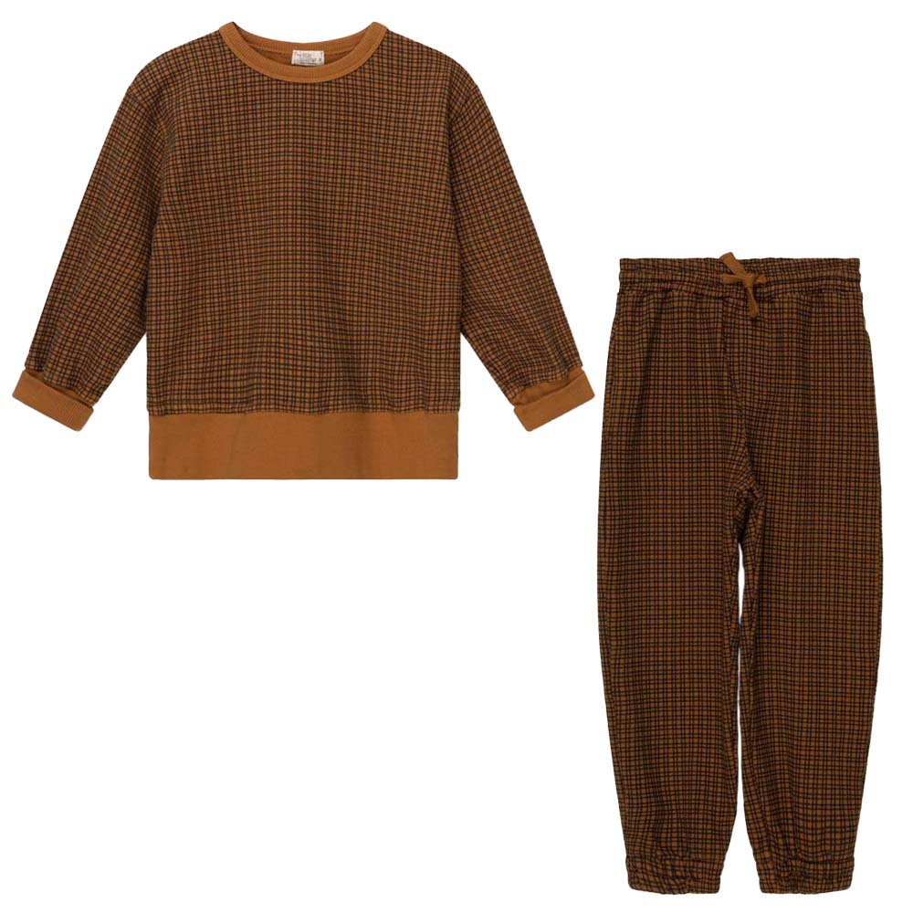 Organic Gingham Sweatshirt & Pants - Oil