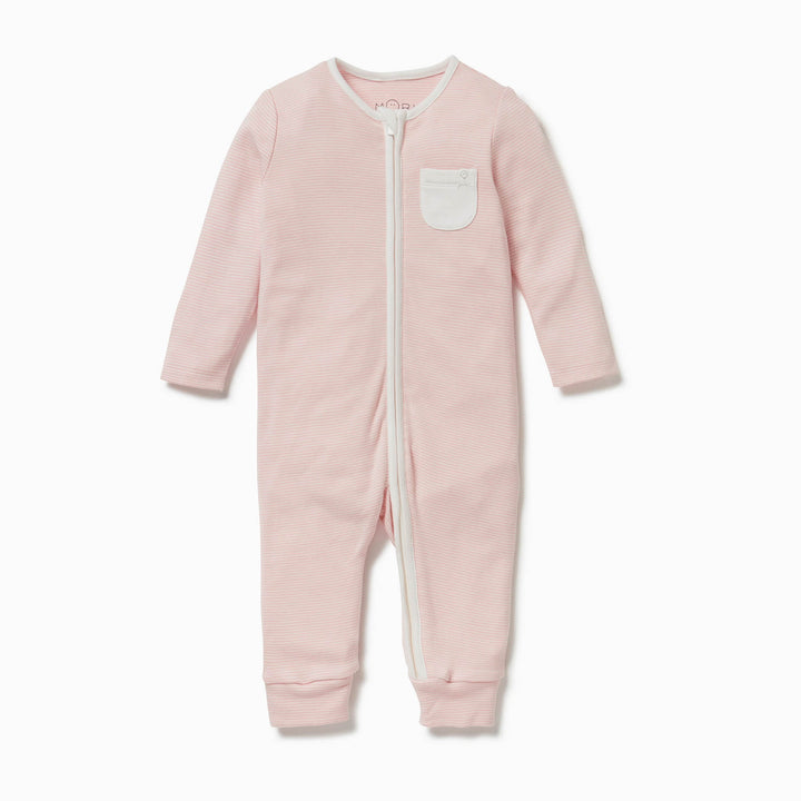 Zip-Up Sleepsuit - Blush Stripe