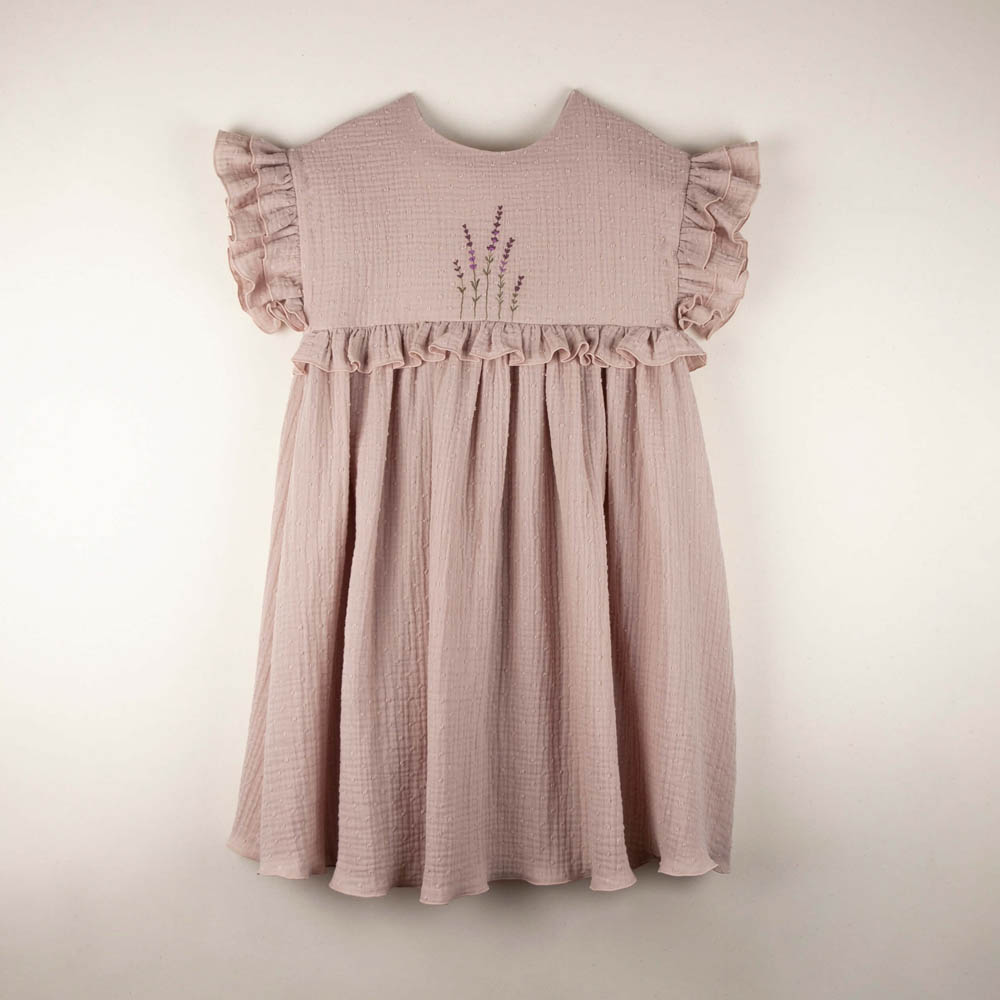 Pink Organic Dress with Embroidered Yoke