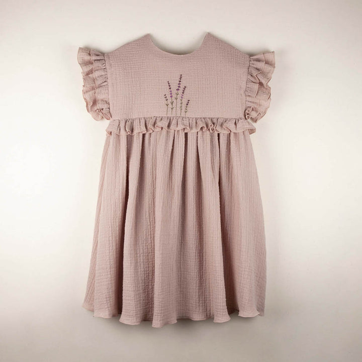 Pink Organic Dress with Embroidered Yoke