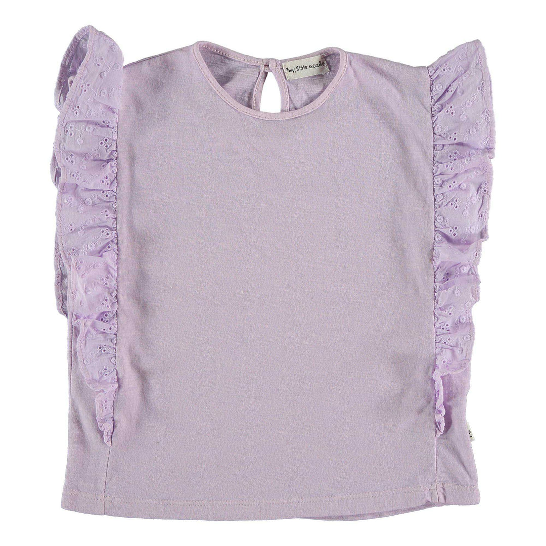 Kids Organic Cotton Ruffled Embroidery T-Shirt - Mauve