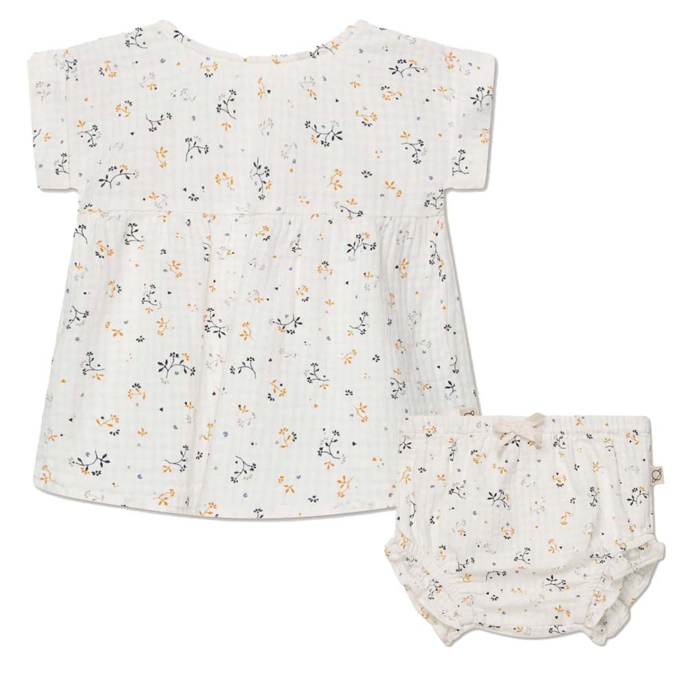 Muslin Floral Baby Dress & Bloomers - Ivory