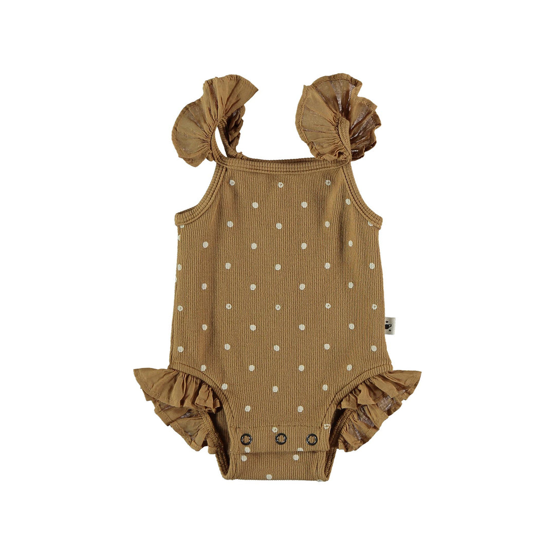 Organic Ribbed Dotted Bodysuit - Peanut