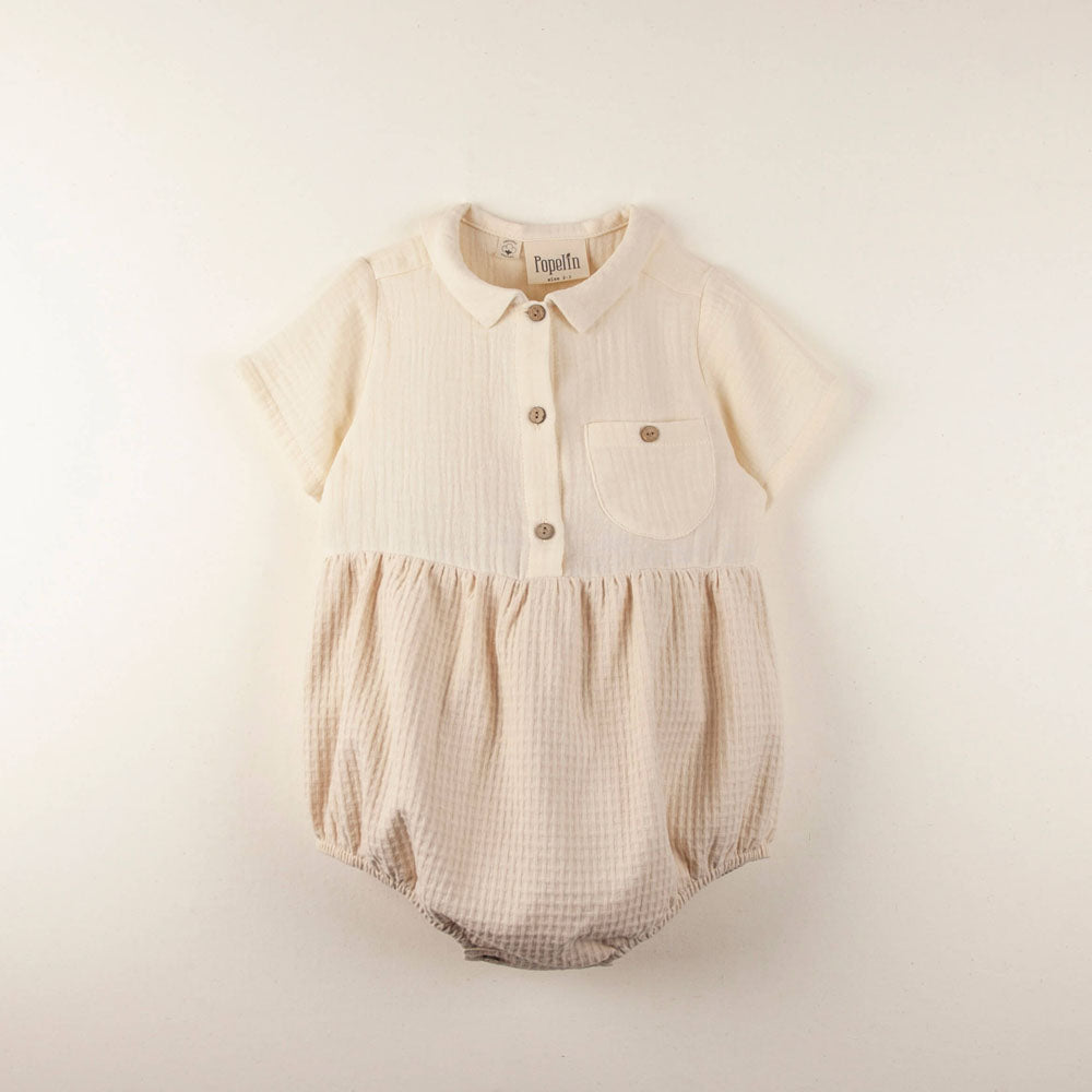 Beige Organic Shirt-Style Romper Suit