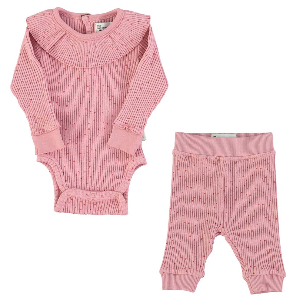 Baby Long Sleeve Body w/ Collar and Leggings - Pink w/ Orange Little Stars