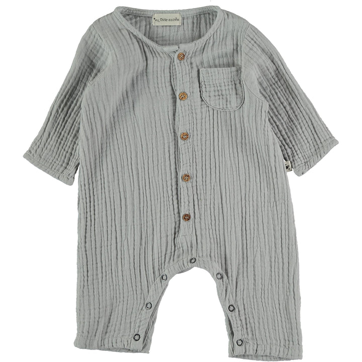 Baby Organic Cotton Gauze Jumpsuit - Light Grey