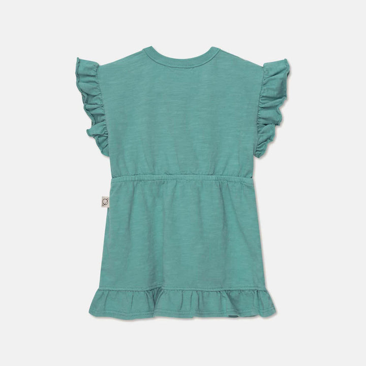 Slub Ruffle Dress - Green