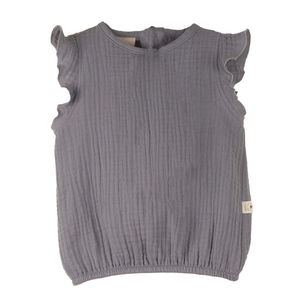 Greyish-Blue Organic Blouse with Cutaway Sleeves