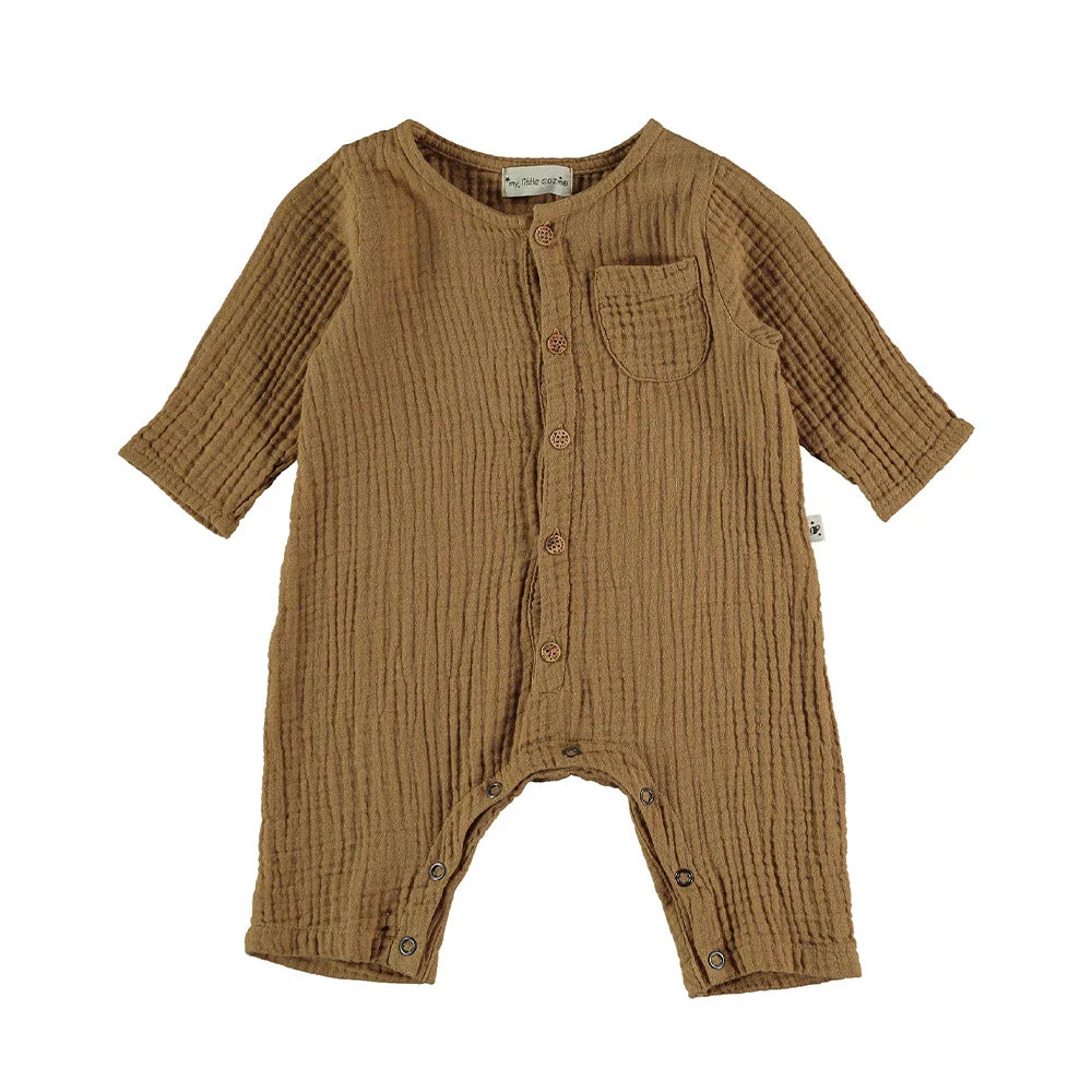 Baby Organic Cotton Gauze Jumpsuit - Peanut