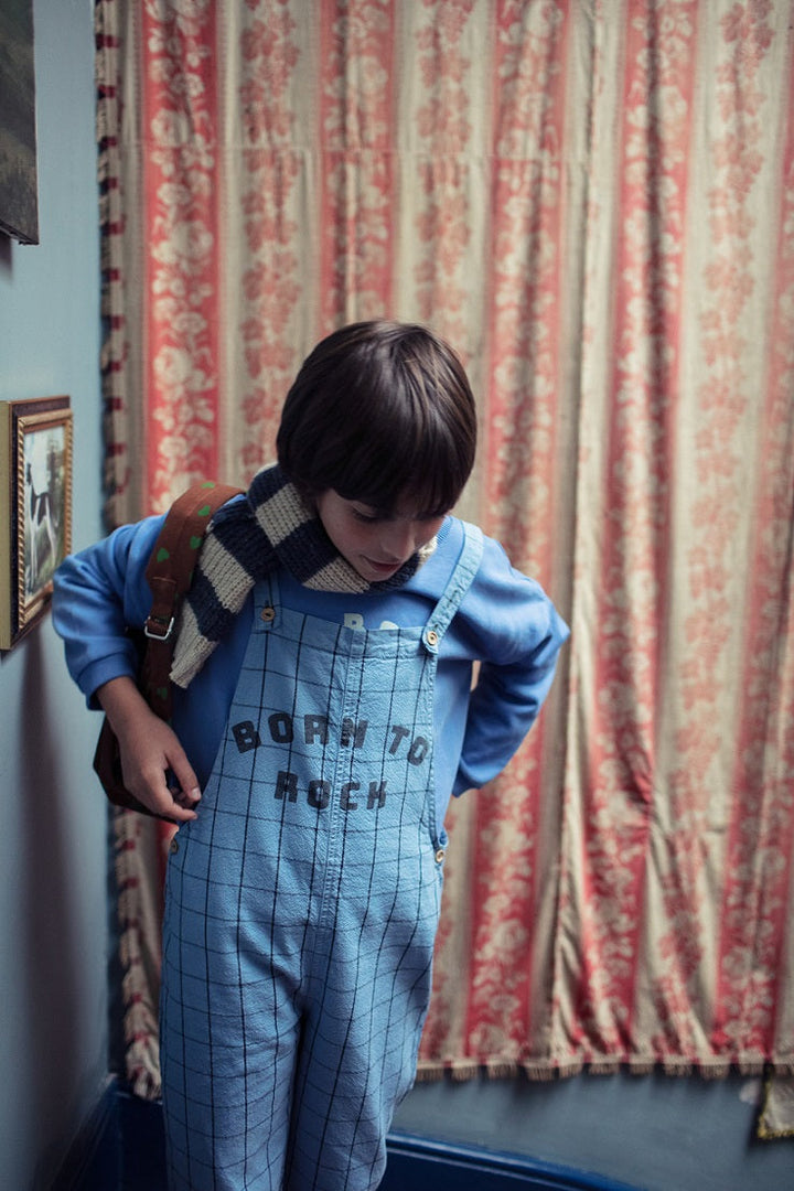 Dungarees - Blue Checkered w/ "Born to Rock" Print