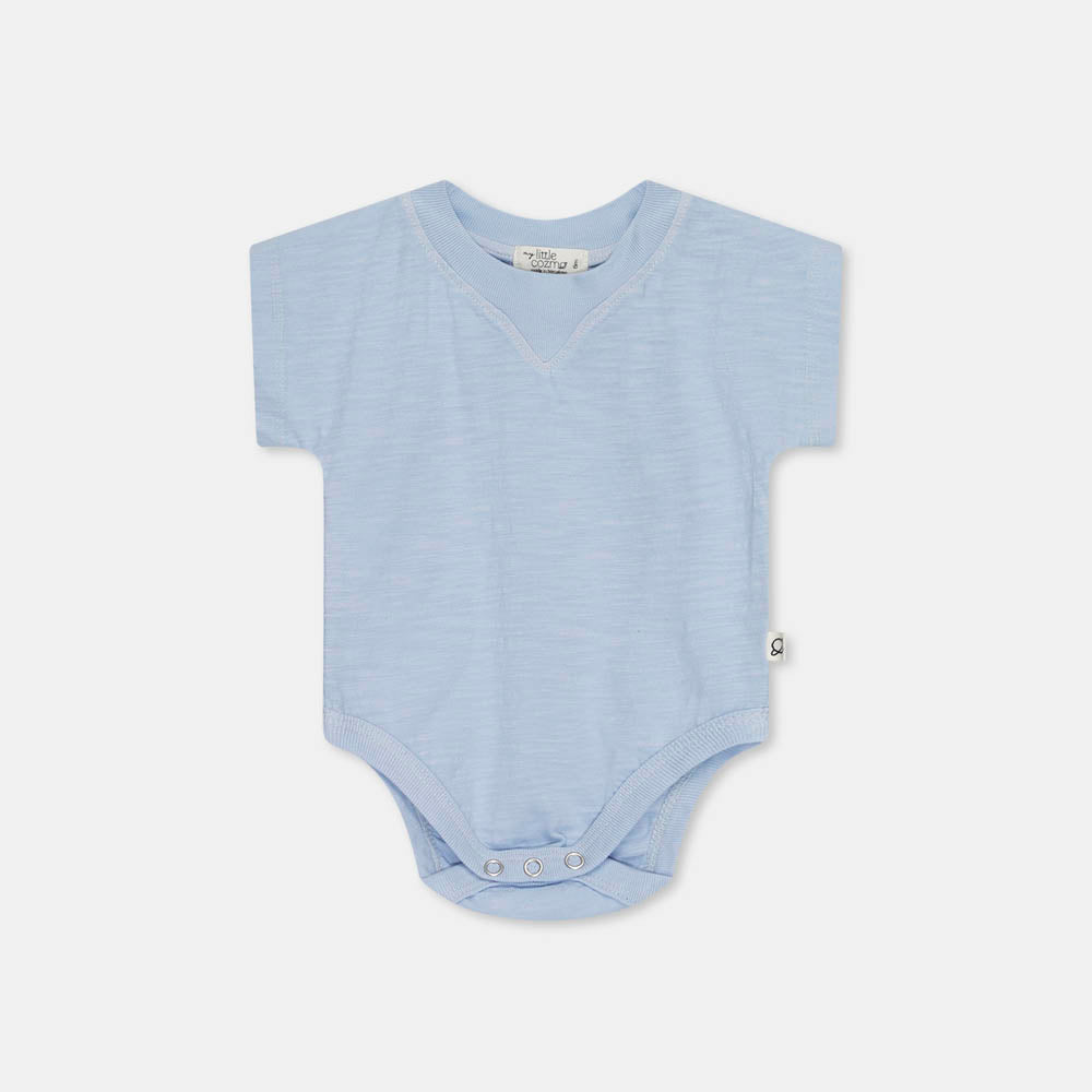 Slub V-Insert Bodysuit - Blue