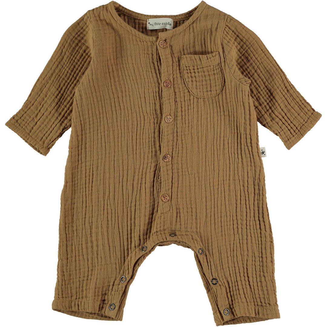 Baby Organic Cotton Gauze Jumpsuit - Peanut