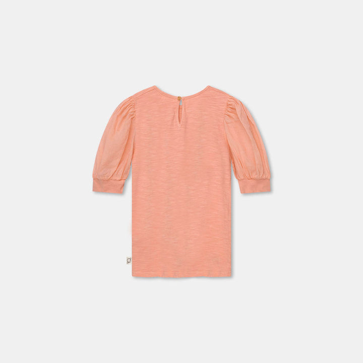 Slub Puff Sleeve T-Shirt - Peach