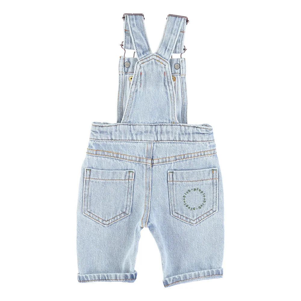 Baby Unisex Dungarees w/ Green Logo - Washed Light Blue Denim