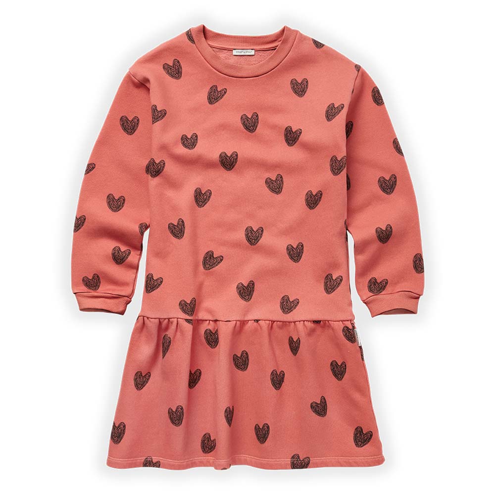 Heart Print Sweat Dress - Faded Rose