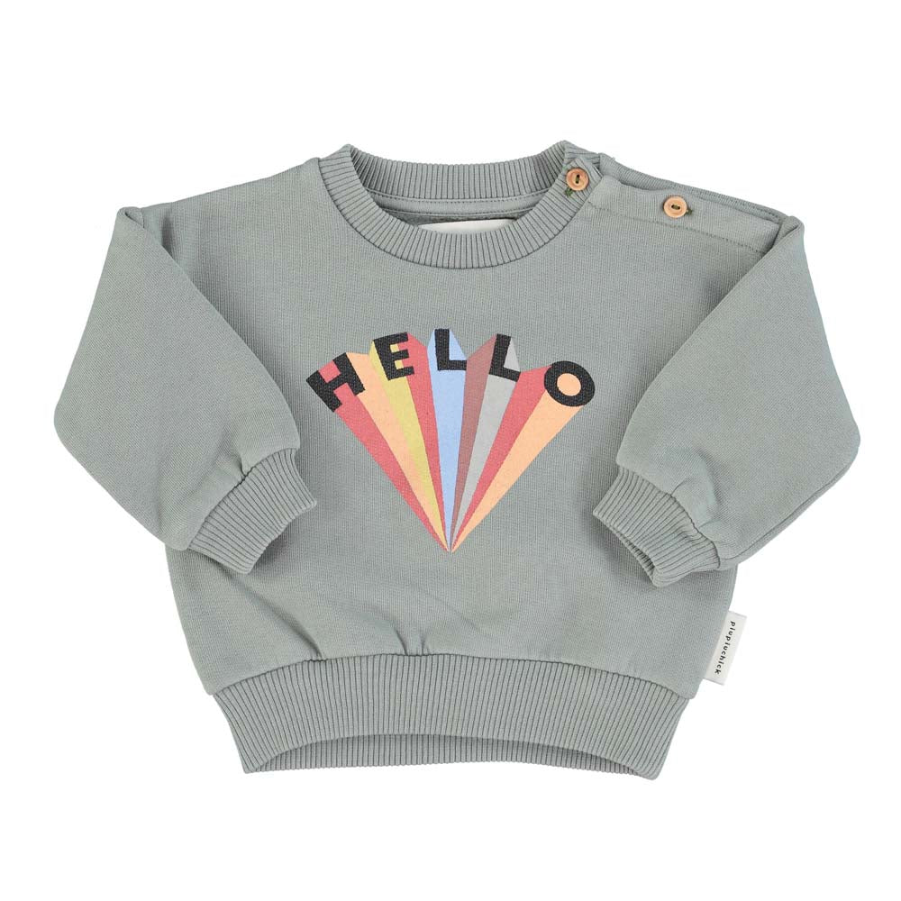 Baby Unisex Sweatshirt - Greenish Grey with Hello Print