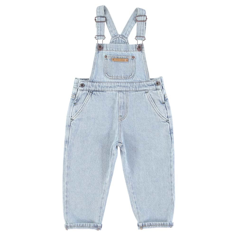 Unisex Dungarees w/ Green Logo - Washed Light Blue Denim