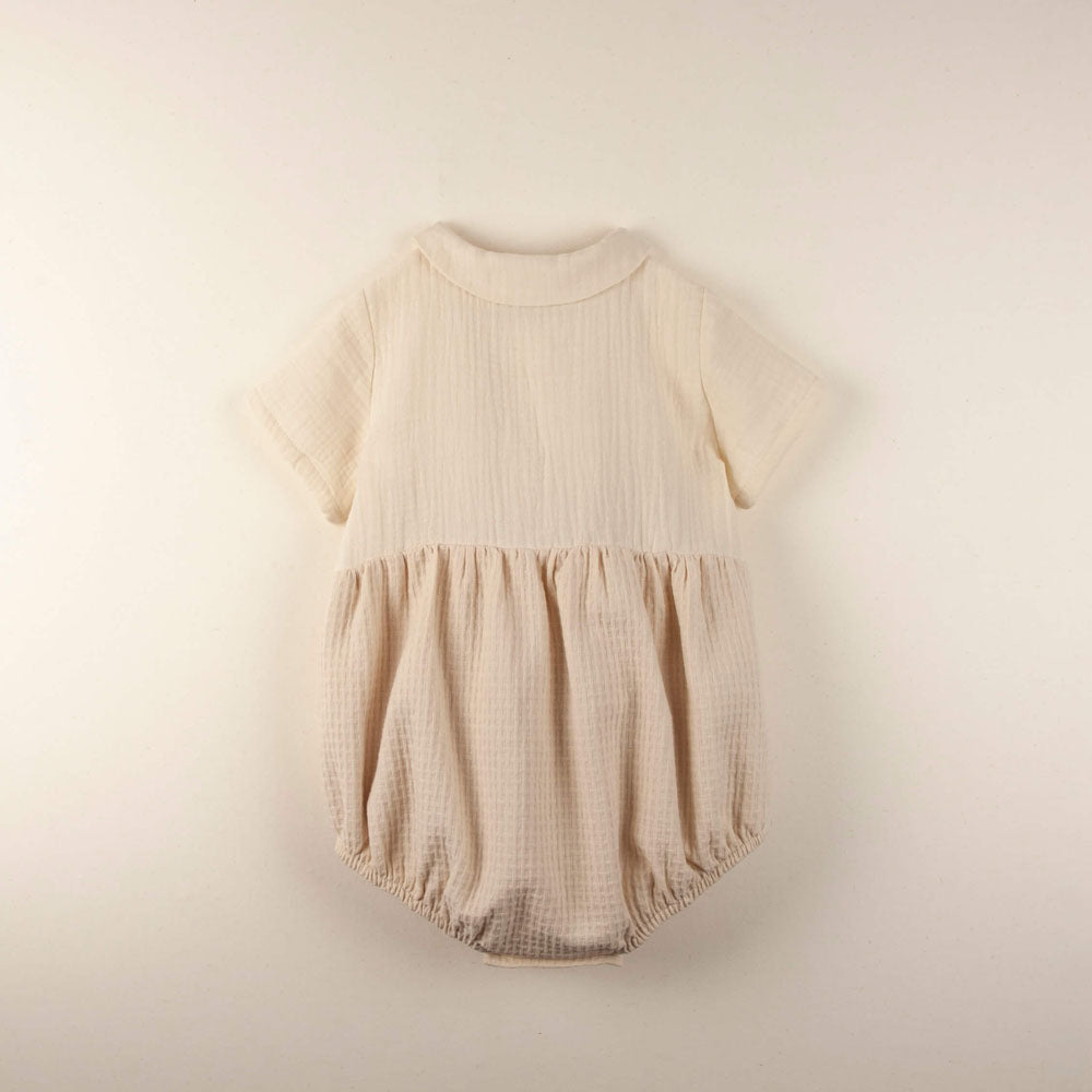 Beige Organic Shirt-Style Romper Suit