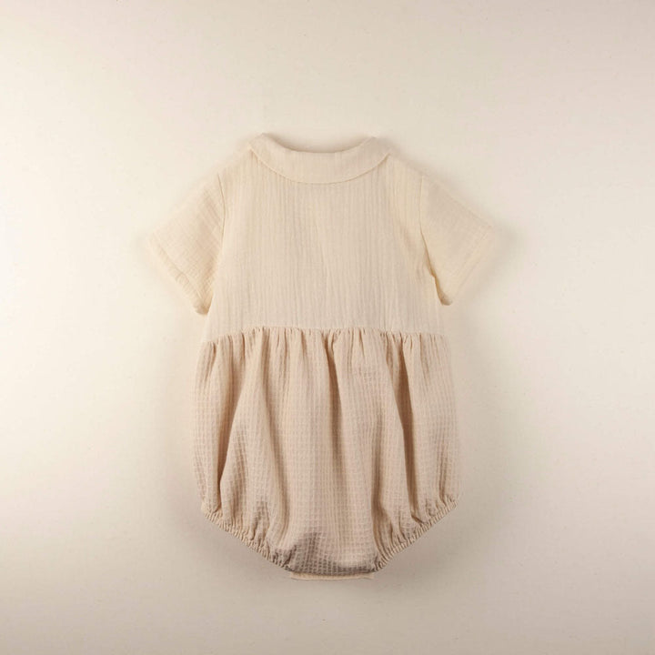 Beige Organic Shirt-Style Romper Suit